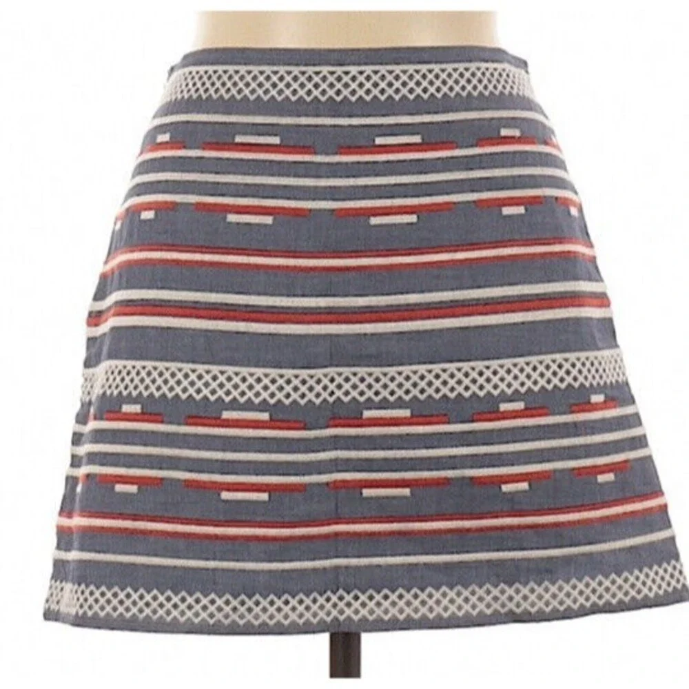 THML Skirt Womens Large Embroidered Striped Mini boho western aztec southwestern - Picture 3 of 6